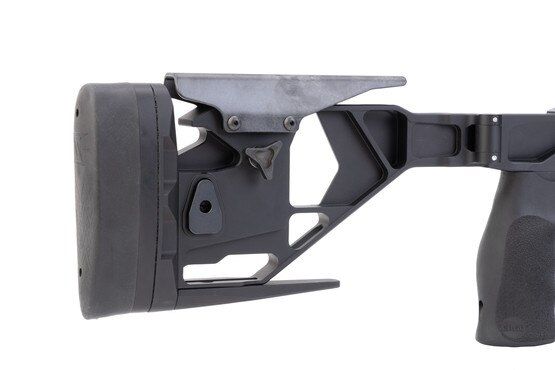 Bolt action rifle with fully adjustable precision stock, black.